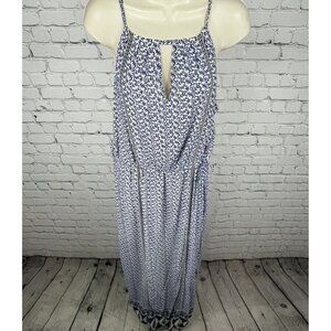 JOIE Blue & White Silk Chiffon Printed Side Slits Lined Maxi Dress Size Large L